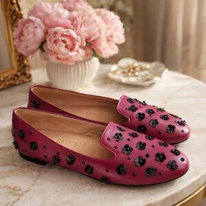 RED Valentino Pink Floral Embellished Leather Loafers Italy Sz 7.5 Balletcore